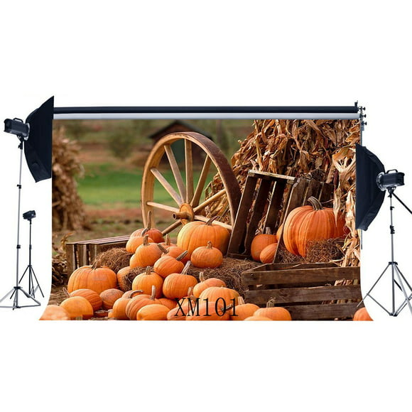 GoEoo 10x7ft Fall Apple Farm Scenery Background Rustic Haystack Hay Bales Photography Backdrop Autumn Harvest Red Car Fallen Leaves Photo Studio Props Thanksgiving Holiday Party Decor Vinyl Banner 
